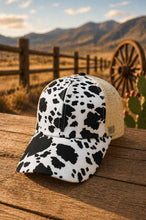 Load image into Gallery viewer, COW PRINT WESTERN BASEBALL HAT MESH CAP : Black