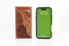 Load image into Gallery viewer, Oil Pull Up Tooled Side Buffalo Nickel Rodeo Wallet ABW027: Black