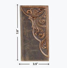 Load image into Gallery viewer, Oil Pull Up Tooled Side Buffalo Nickel Rodeo Wallet ABW027: Black