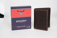 Load image into Gallery viewer, American Bison Leather Trifold Wallet | Flag Emboss AB 2011: Tan