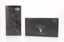 Load image into Gallery viewer, Oil Pull Up Tooled Side Buffalo Nickel Rodeo Wallet ABW027: Black
