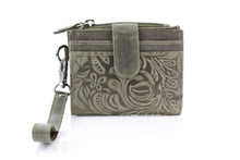 Load image into Gallery viewer, Small Foldover Floral Filigree Wristlet ABSLG 41-26103: Green