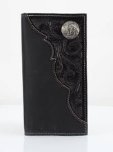 Load image into Gallery viewer, Oil Pull Up Tooled Side Buffalo Nickel Rodeo Wallet ABW027: Black
