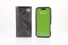 Load image into Gallery viewer, Oil Pull Up Tooled Side Buffalo Nickel Rodeo Wallet ABW027: Black
