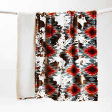 Load image into Gallery viewer, Wrangler® Southwest Cowhide Plush Sherpa Throw
