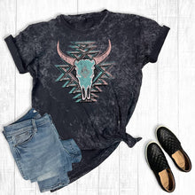 Load image into Gallery viewer, Western Aztec Cowskull Graphic Tee Mineral Wash Graphic Tee
