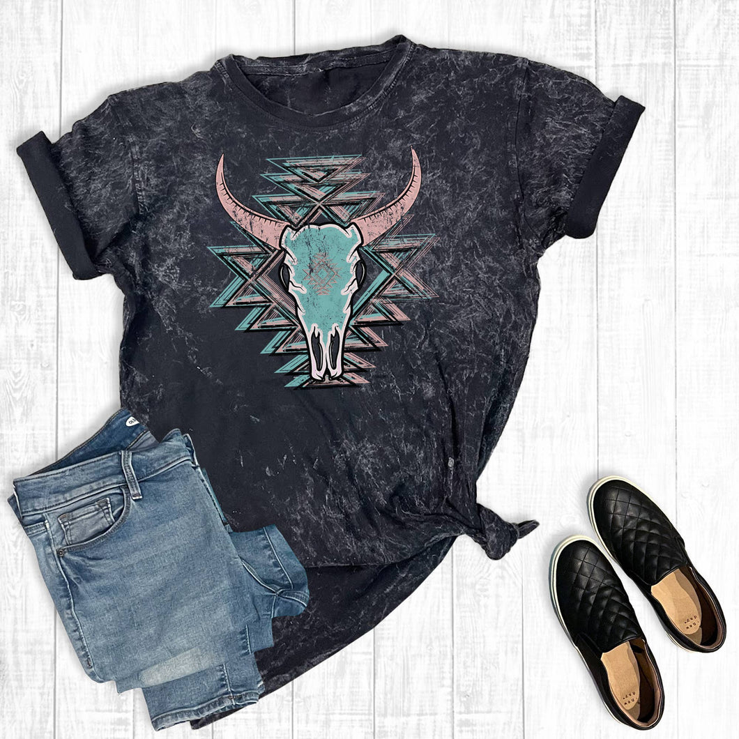Western Aztec Cowskull Graphic Tee Mineral Wash Graphic Tee