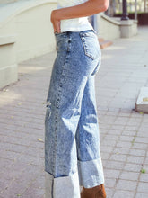 Load image into Gallery viewer, Mineral Wash Bottom Cuff Distressed Wide Leg Jeans
