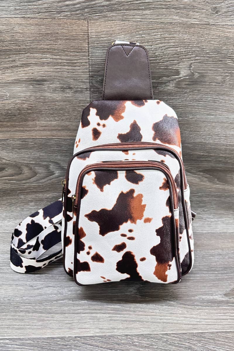 COW PRINT CROSSBODY SLING BAG PURSE