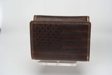 Load image into Gallery viewer, American Bison Leather Trifold Wallet | Flag Emboss AB 2011: Black
