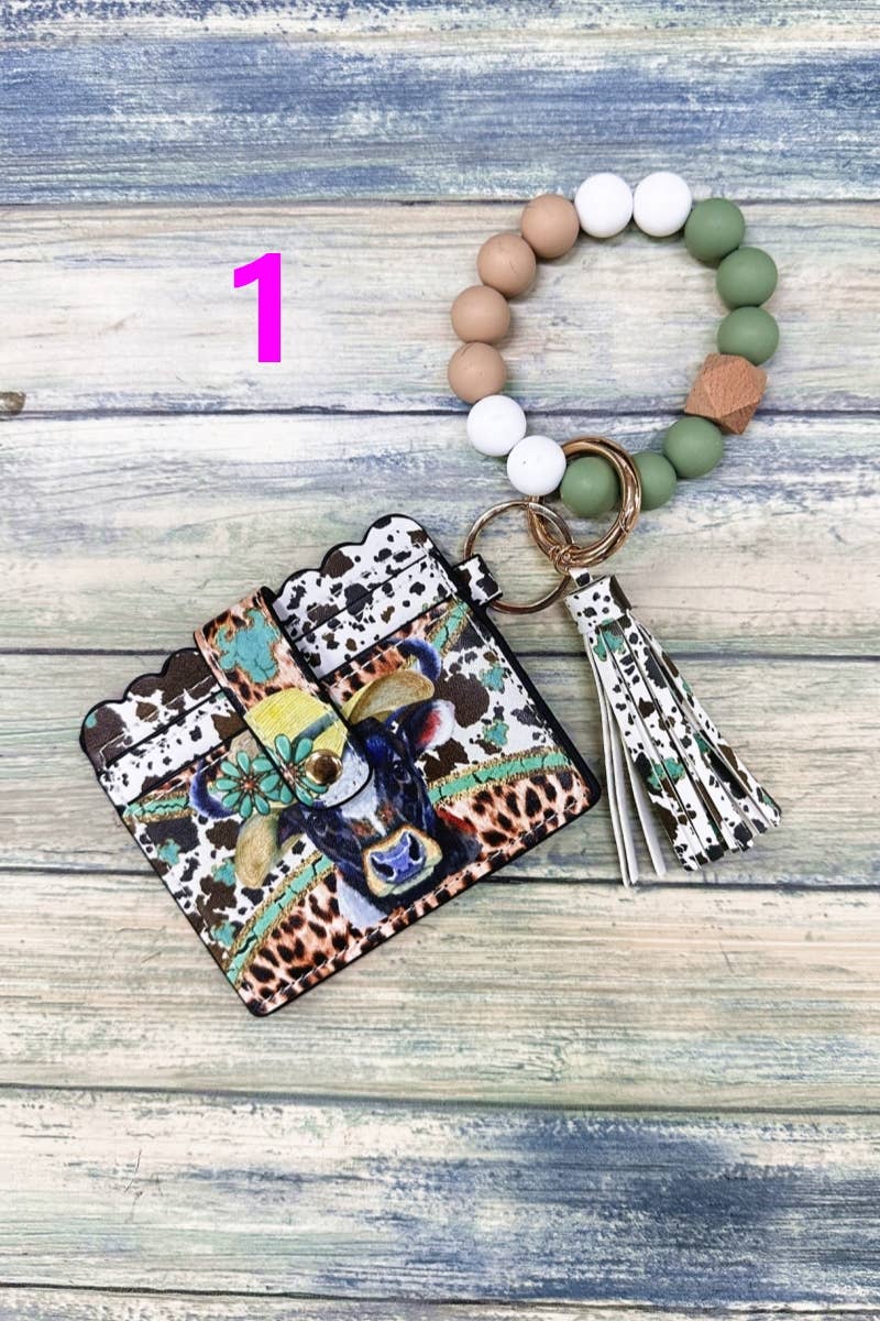 WESTERN PRINT SILICONE BEADED BRACELET CARD HOLDER KEYCHAIN