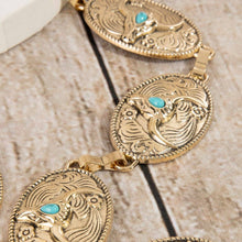 Load image into Gallery viewer, Turquoise Stud Bull Head Concho Chain Belt
