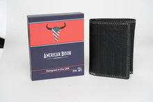 Load image into Gallery viewer, American Bison Leather Trifold Wallet | Flag Emboss AB 2011: Black
