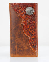 Load image into Gallery viewer, Oil Pull Up Tooled Side Buffalo Nickel Rodeo Wallet ABW027: Black
