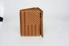 Load image into Gallery viewer, American Bison Leather Trifold Wallet | Flag Emboss AB 2011: Brown
