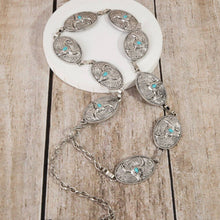 Load image into Gallery viewer, Turquoise Stud Bull Head Concho Chain Belt
