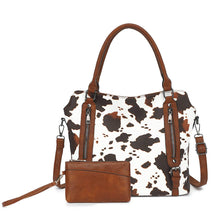 Load image into Gallery viewer, COW HANDBAG TOTE BAG CROSS BAG CLUTCH PURSE SET : Brown
