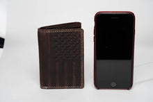 Load image into Gallery viewer, American Bison Leather Trifold Wallet | Flag Emboss AB 2011: Brown
