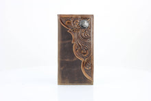 Load image into Gallery viewer, Oil Pull Up Tooled Side Buffalo Nickel Rodeo Wallet ABW027: Black
