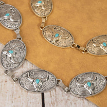Load image into Gallery viewer, Turquoise Stud Bull Head Concho Chain Belt
