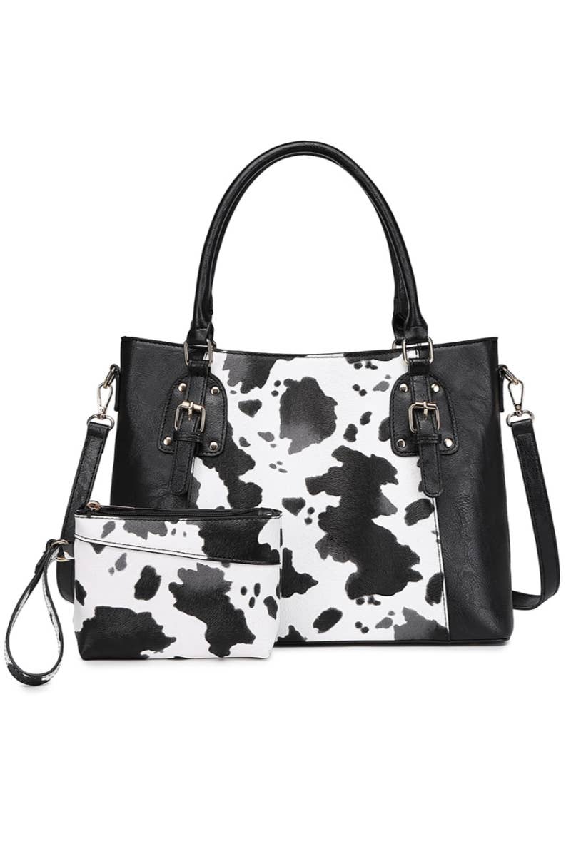COW PU HANDBAG WIHT CLUTH
