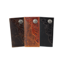 Load image into Gallery viewer, Oil Pull Up Tooled Side Buffalo Nickel Rodeo Wallet ABW027: Black
